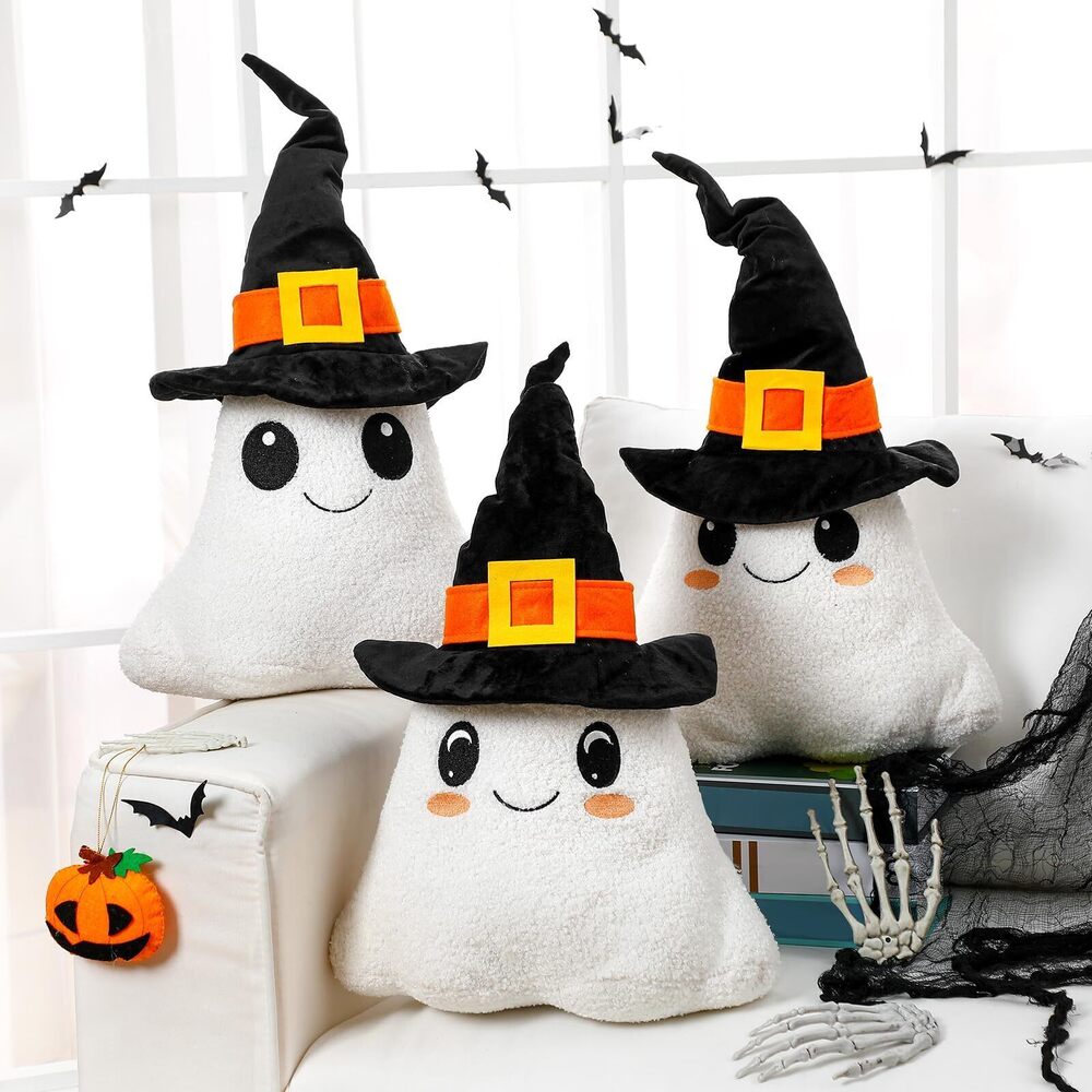 8444 3 Pcs Halloween Ghost Throw Pillows Ghost Shaped Decorative Pillow